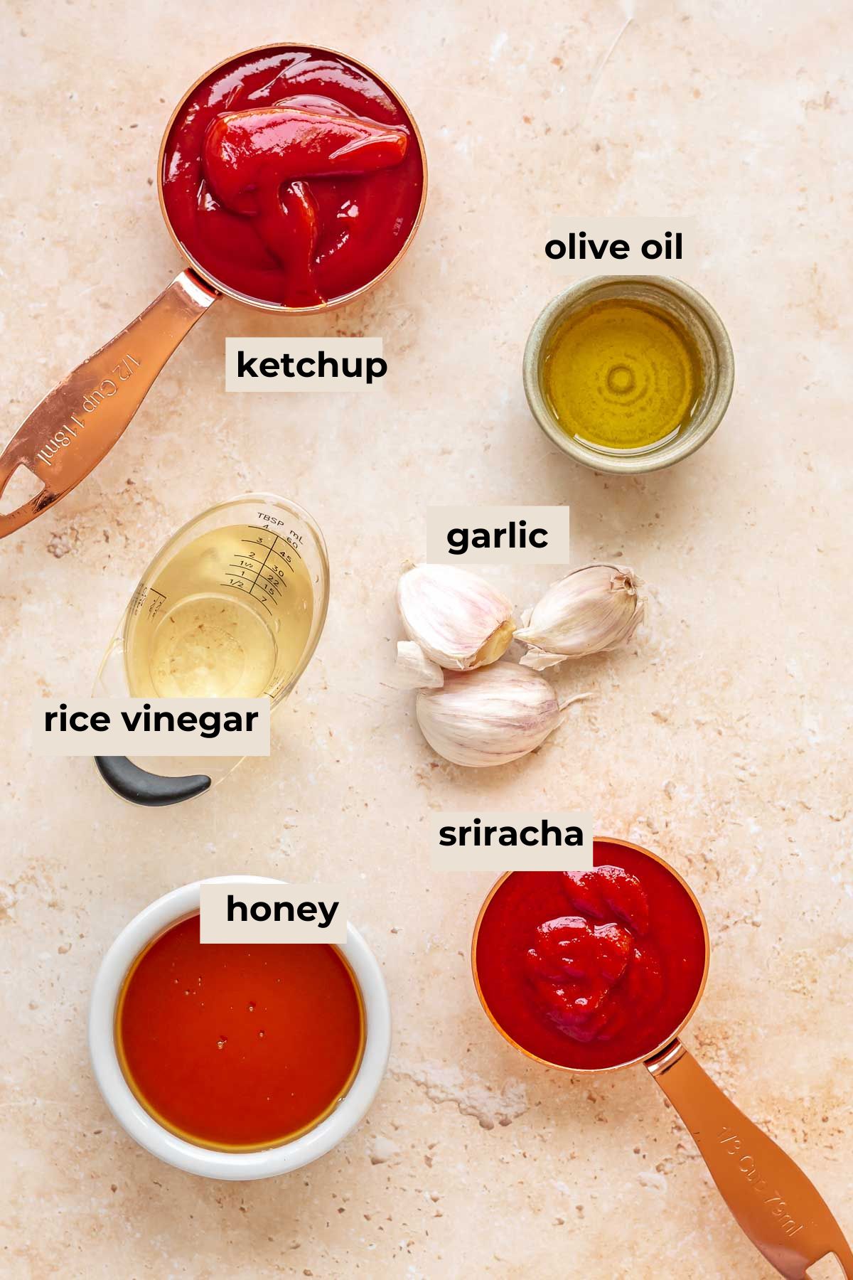 Ingredients for honey sriracha meatballs.