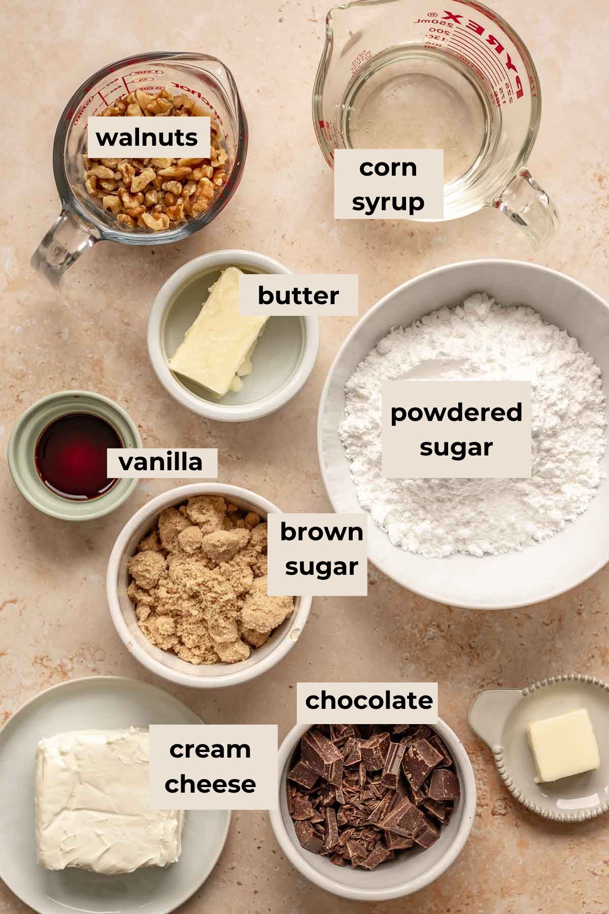 Ingredients for cake filling and frosting.