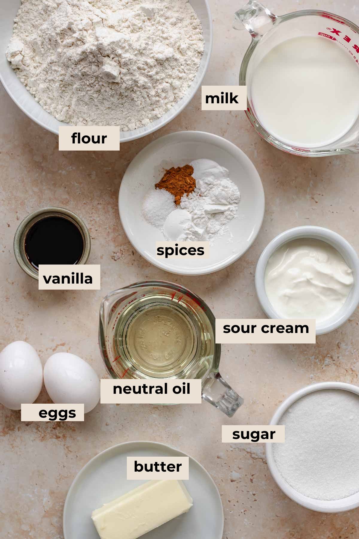 Vanilla muffin ingredients.
