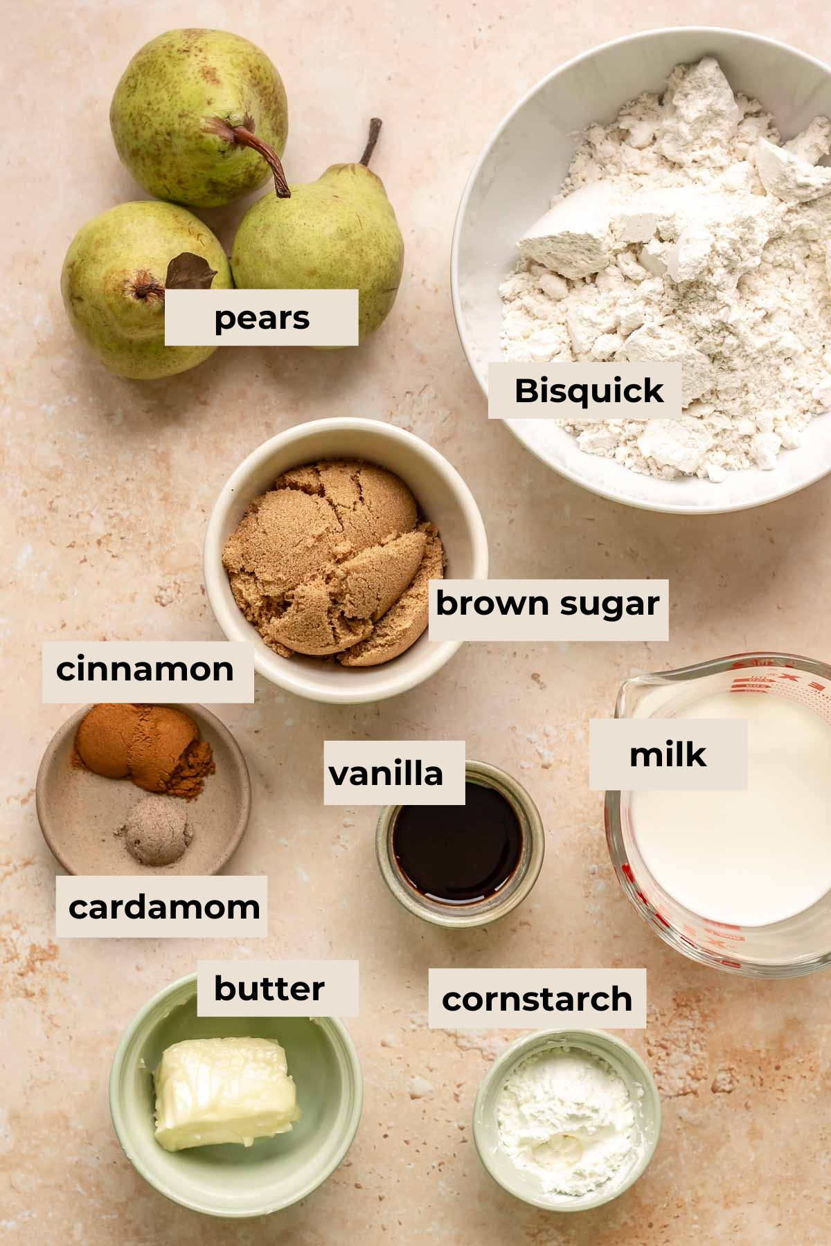 Ingredients for pear cobbler.