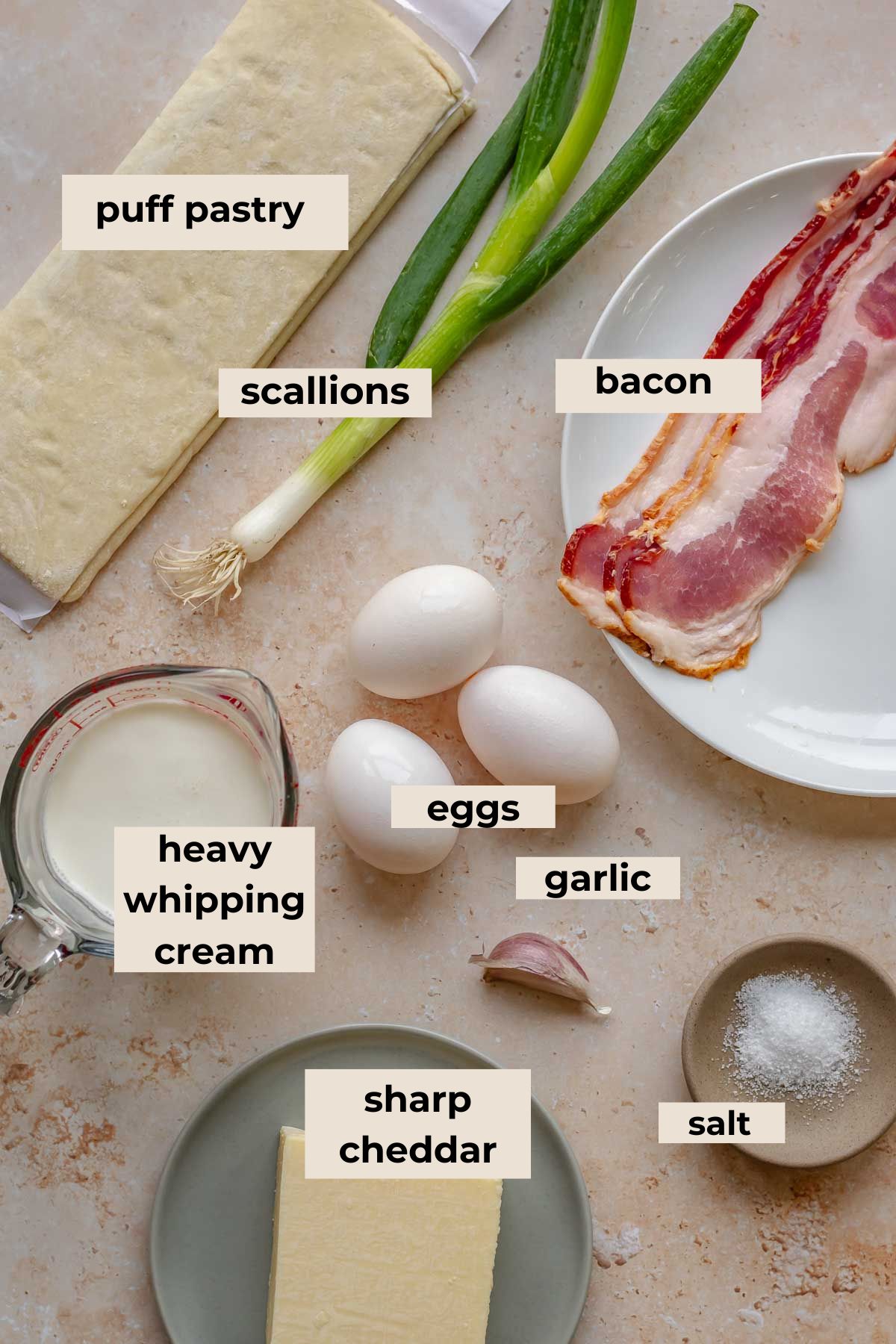Ingredients for puff pastry mini quiche.