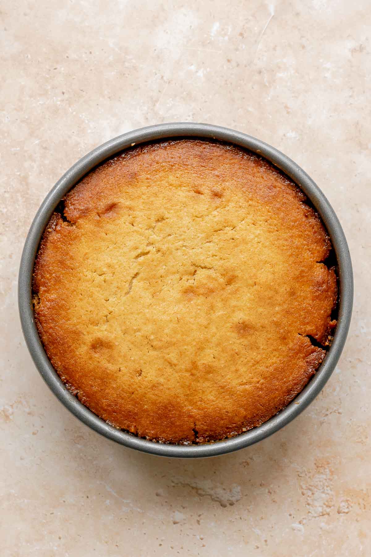 Baked pecan upside down cake in a pan.