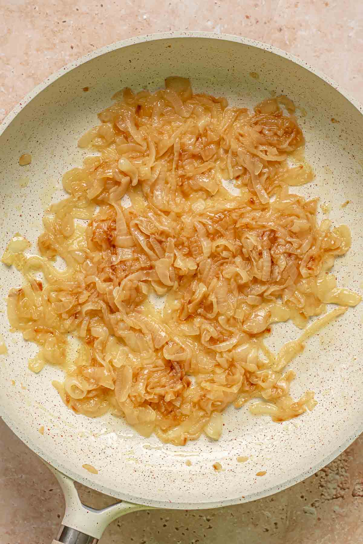 Caramelized onions in a pan.
