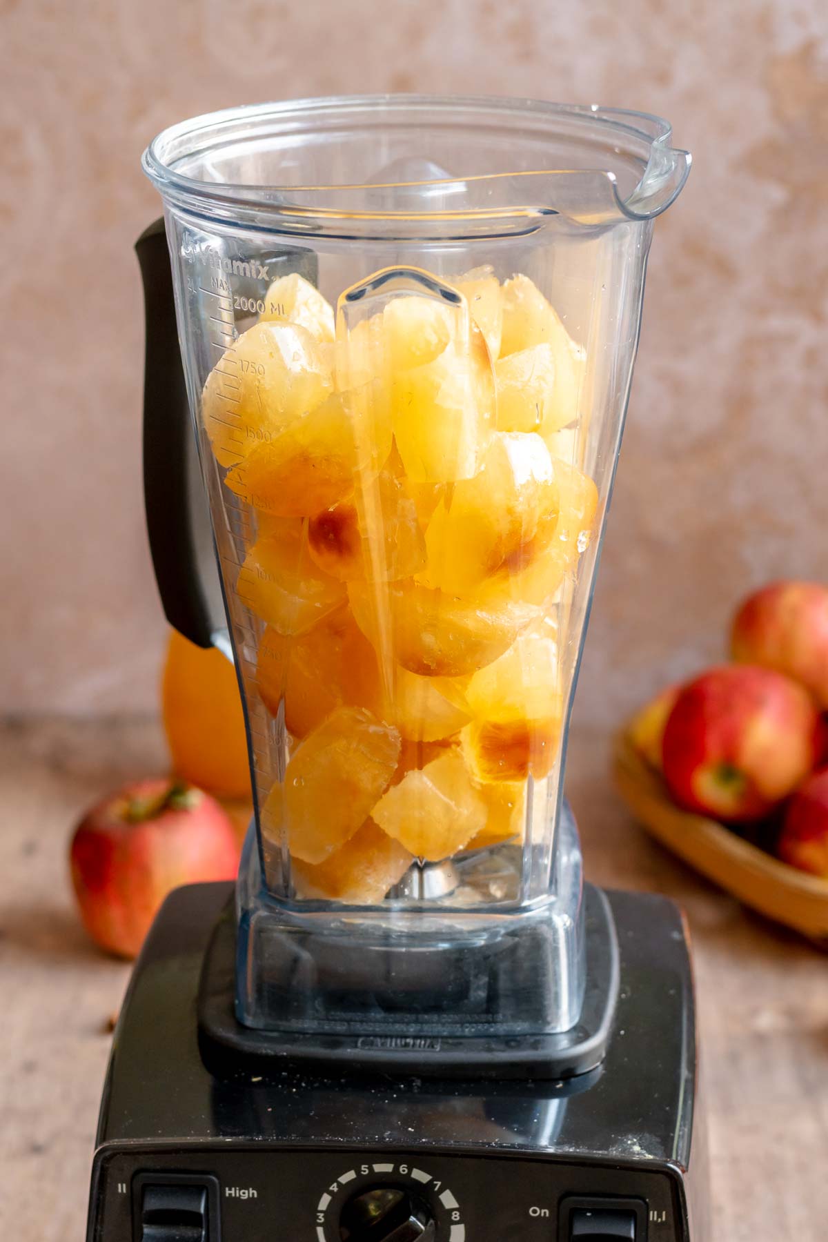 Apple cider ice cubes in a blender.