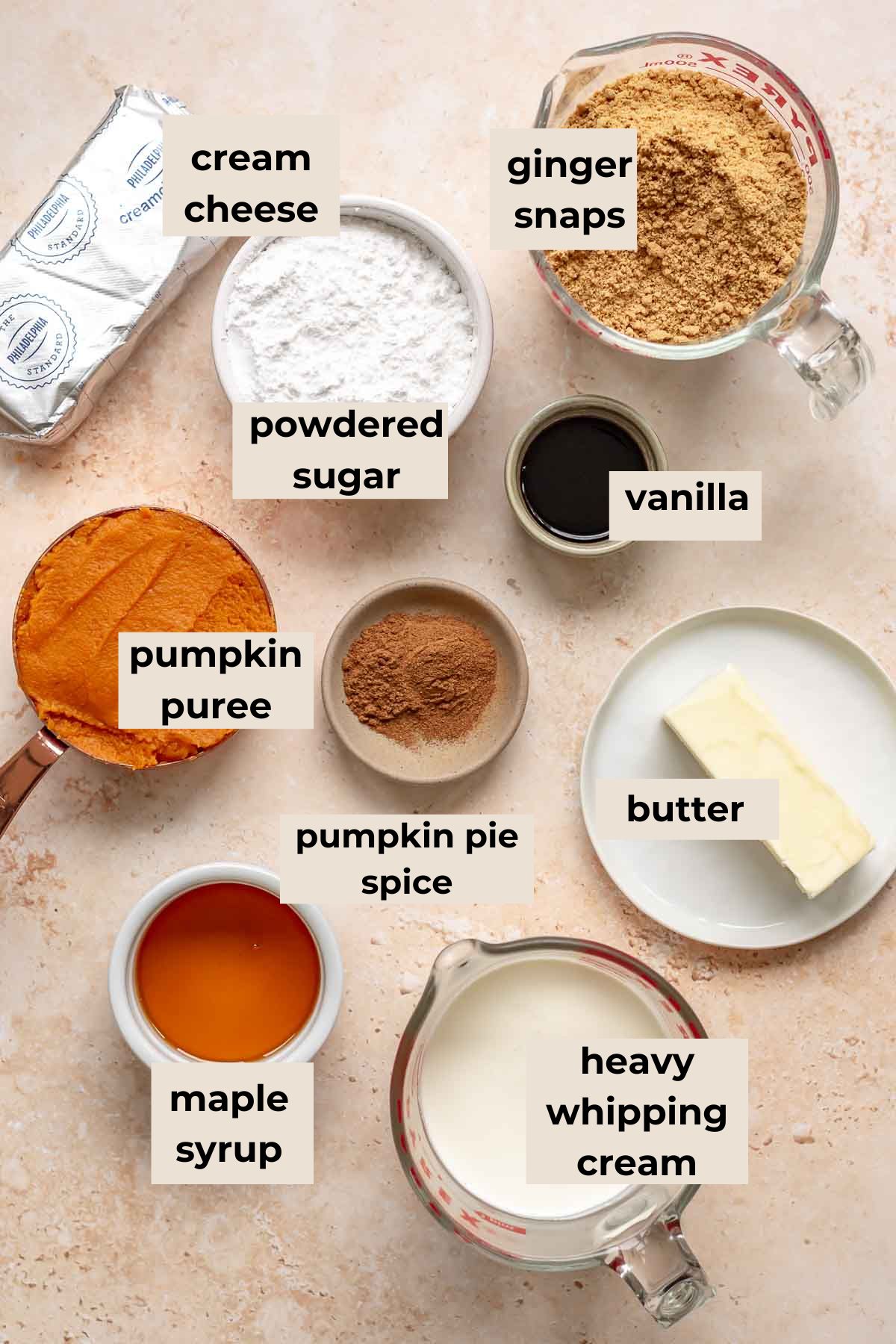 Ingredients for pumpkin mousse pie.
