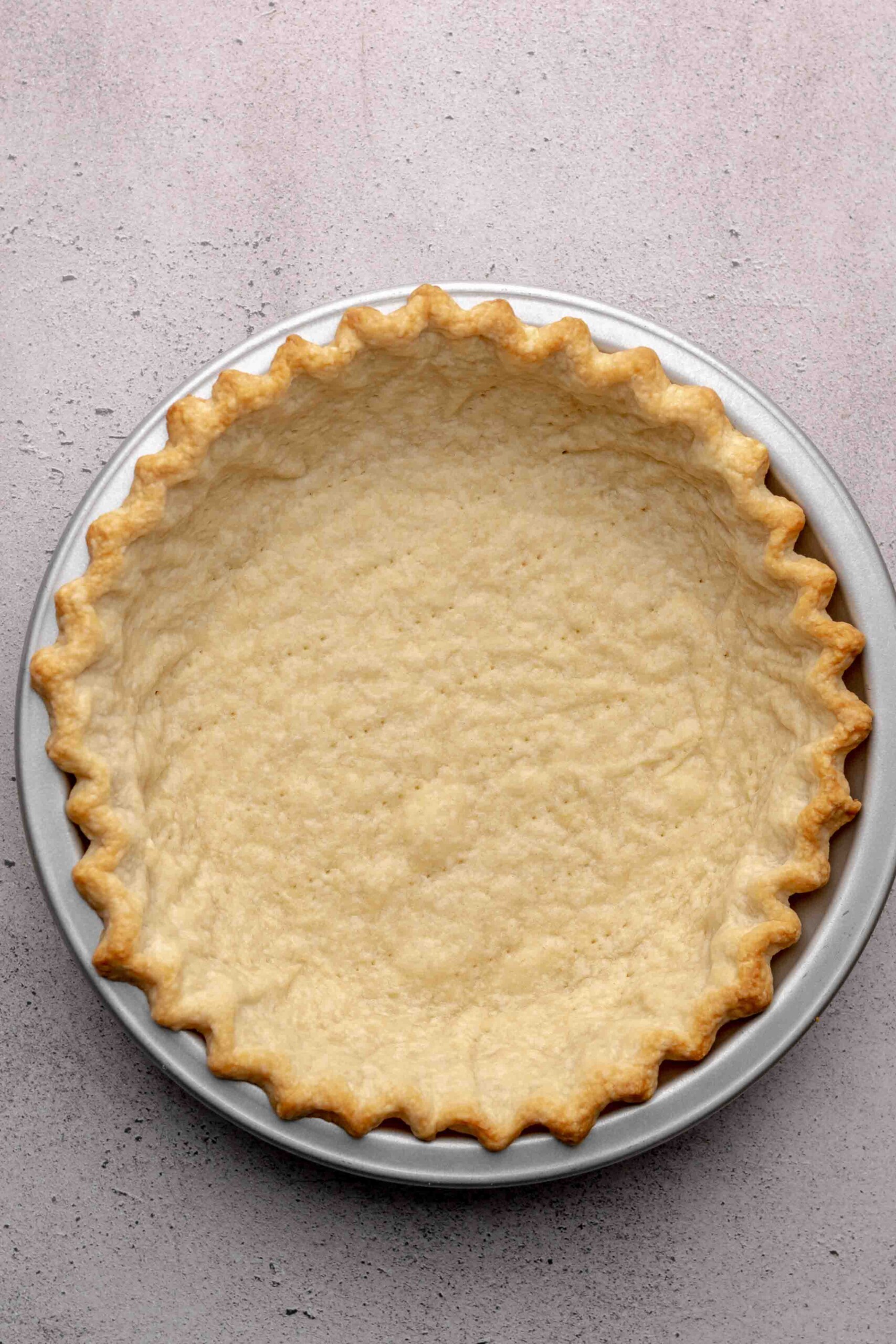 Fully blind baked sweet pie crust.