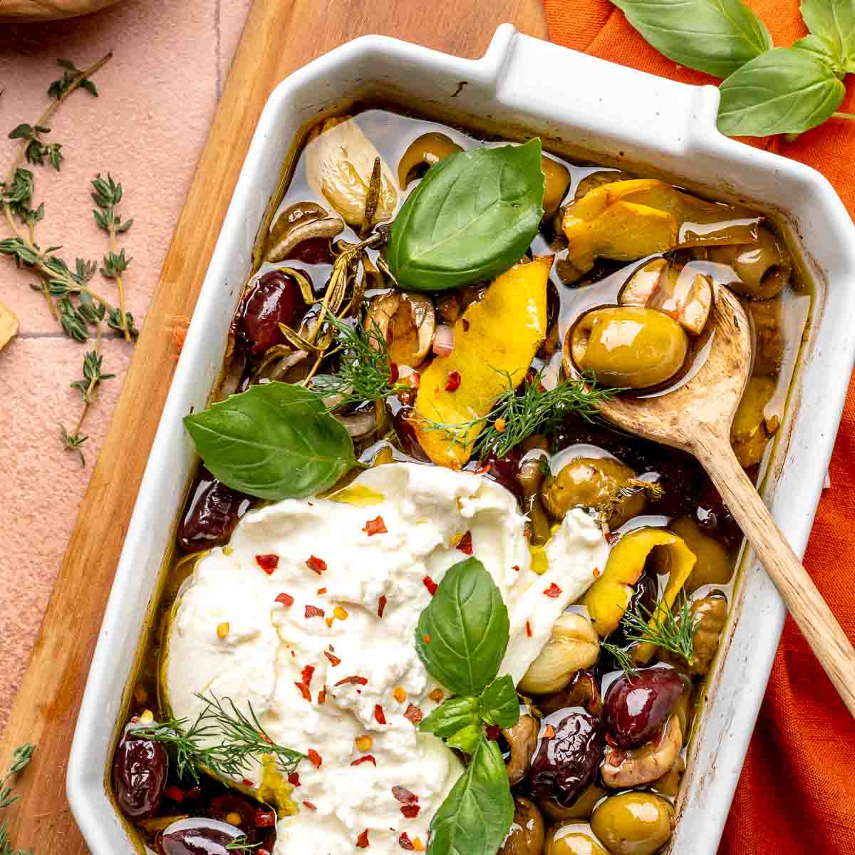 Herb Roasted Olives with Burrata-image