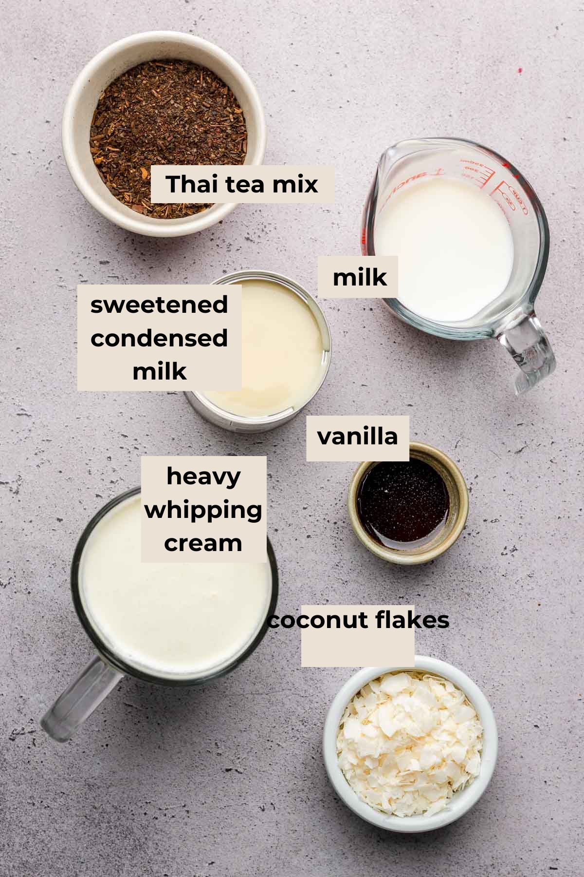 Ingredients for Thai tea ice cream.
