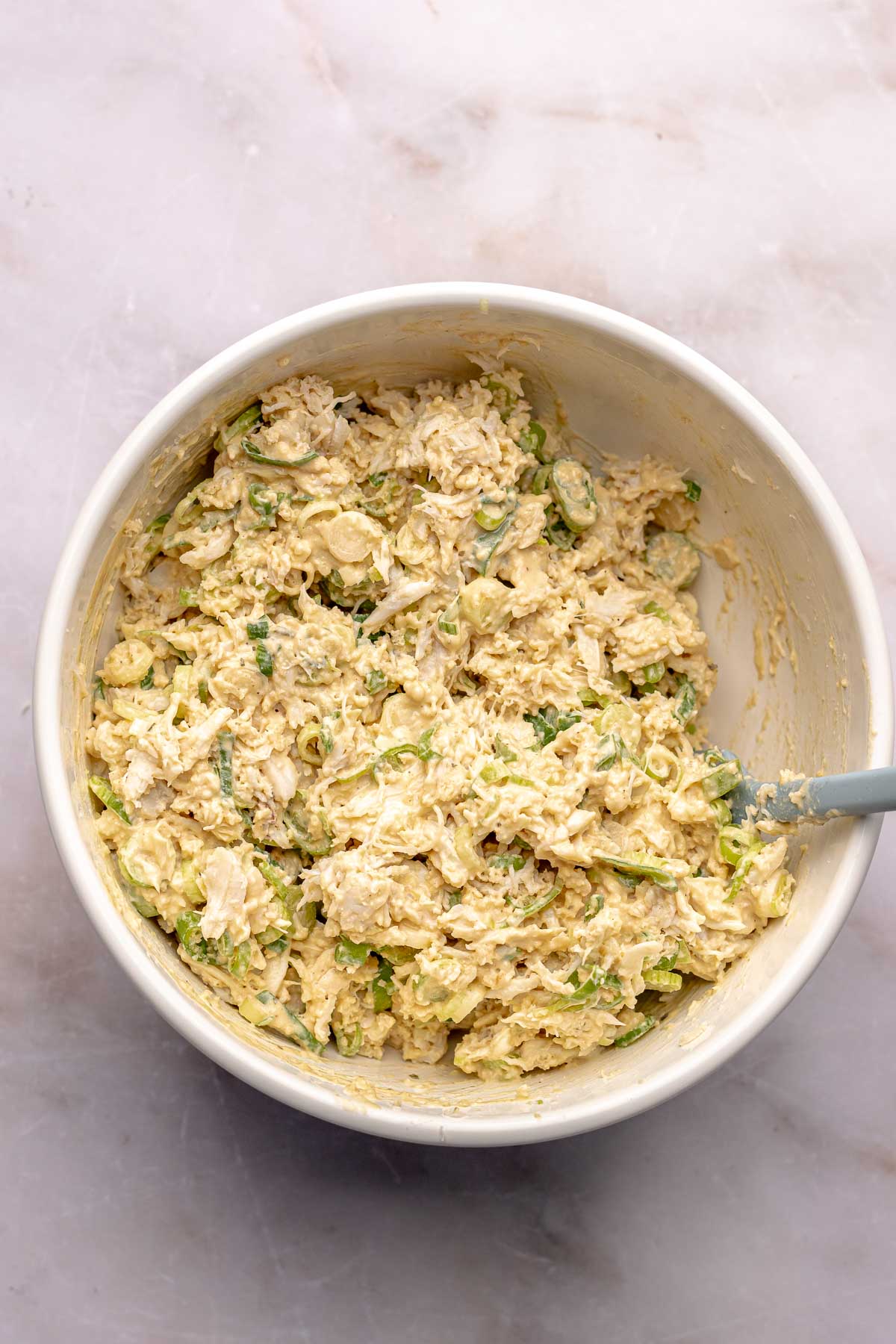 Crab cake mix in a bowl.