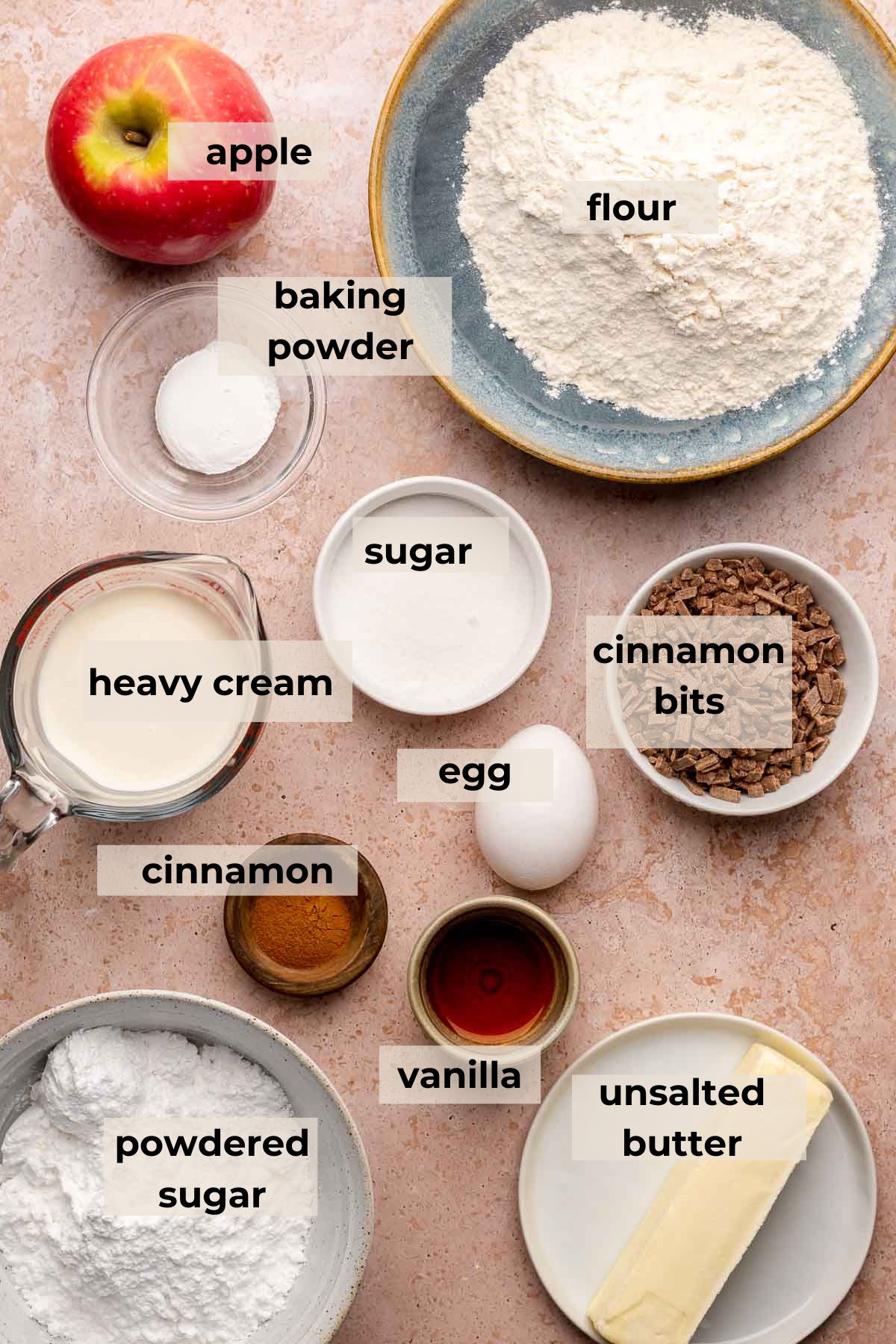 Ingredients for apple cinnamon scones.