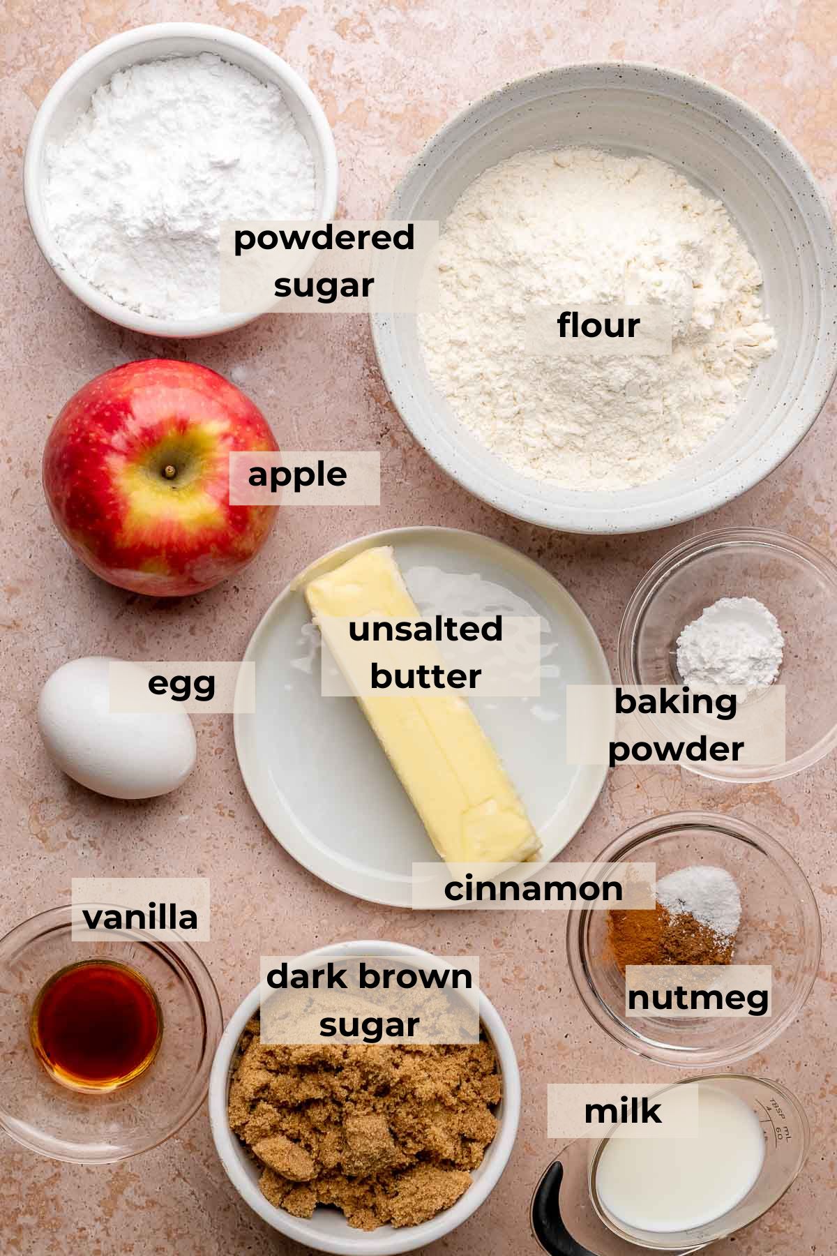 Ingredients for cinnamon apple blondies.