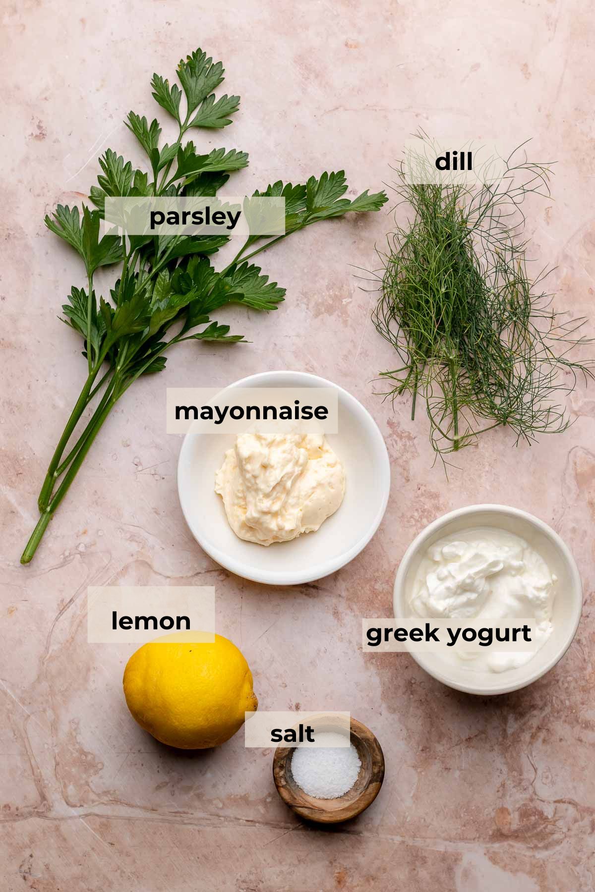 Ingredients for herb yogurt sauce.