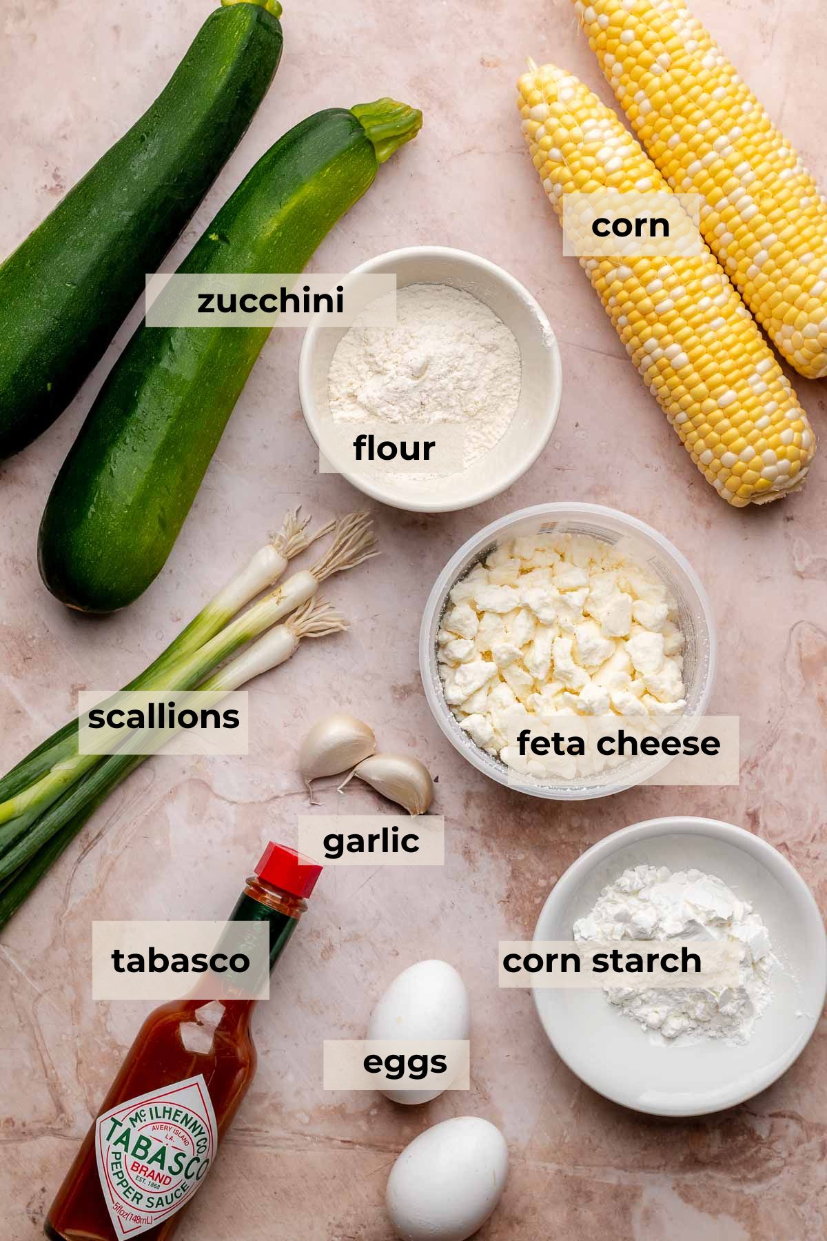 Ingredients for corn and zucchini fritter.