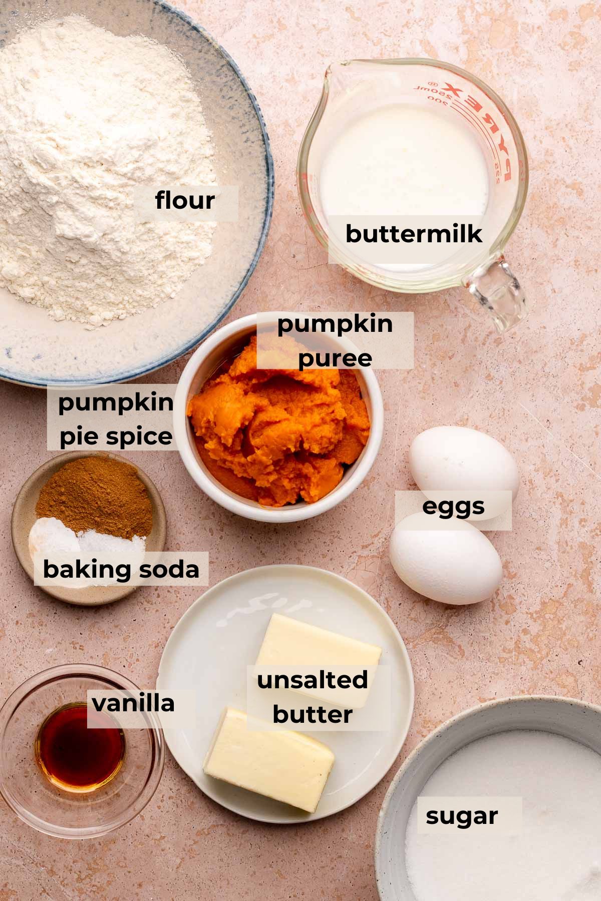 Ingredients for pumpkin spice latte cake.