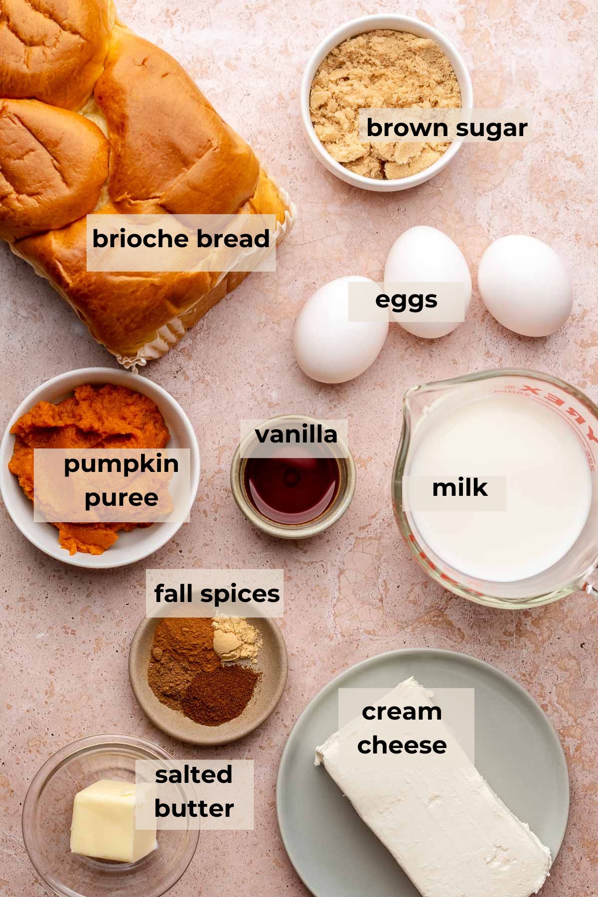 Ingredients for pumpkin stuffed french toast.