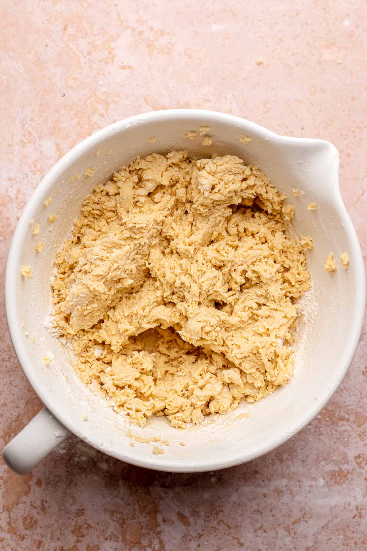 Biscotti dough mixed in a bowl.