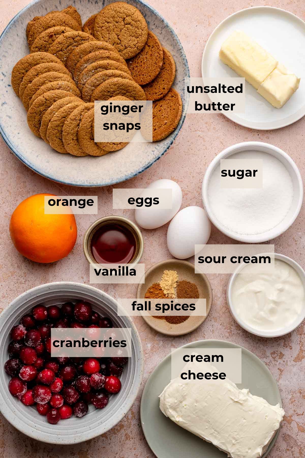 Ingredients for cranberry cheesecake bars.