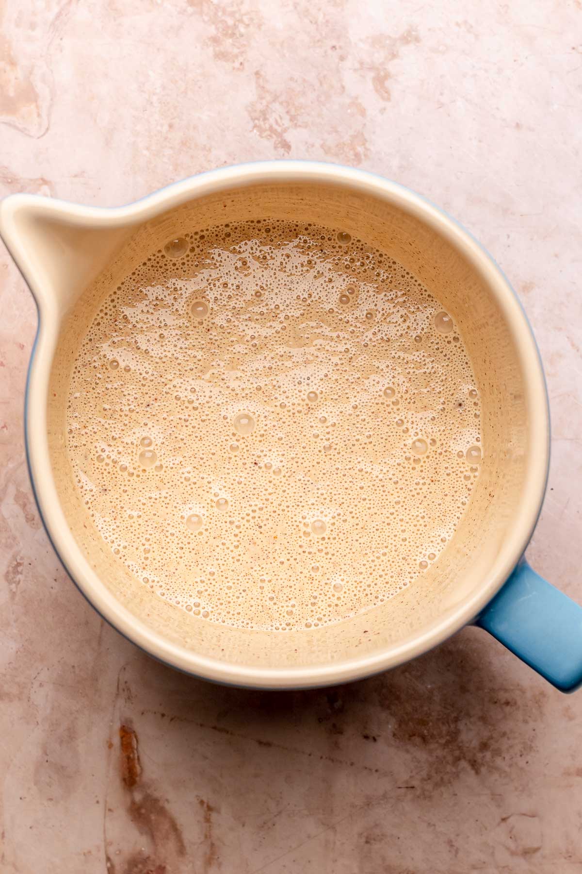 Eggnog custard in a mixing bowl.