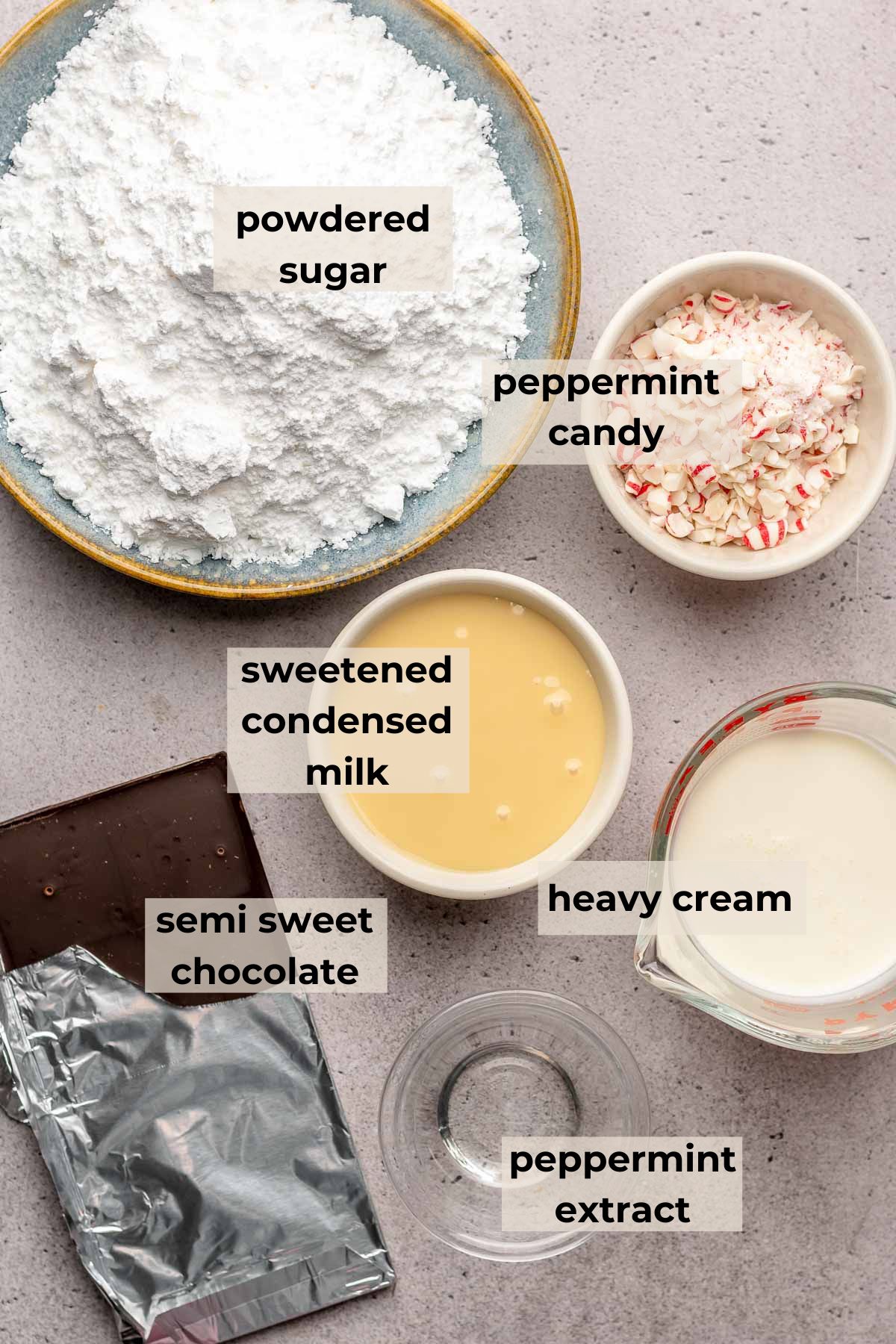 Ingredients for peppermint brownies.