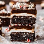 Two peppermint brownies stacked on top of each other.