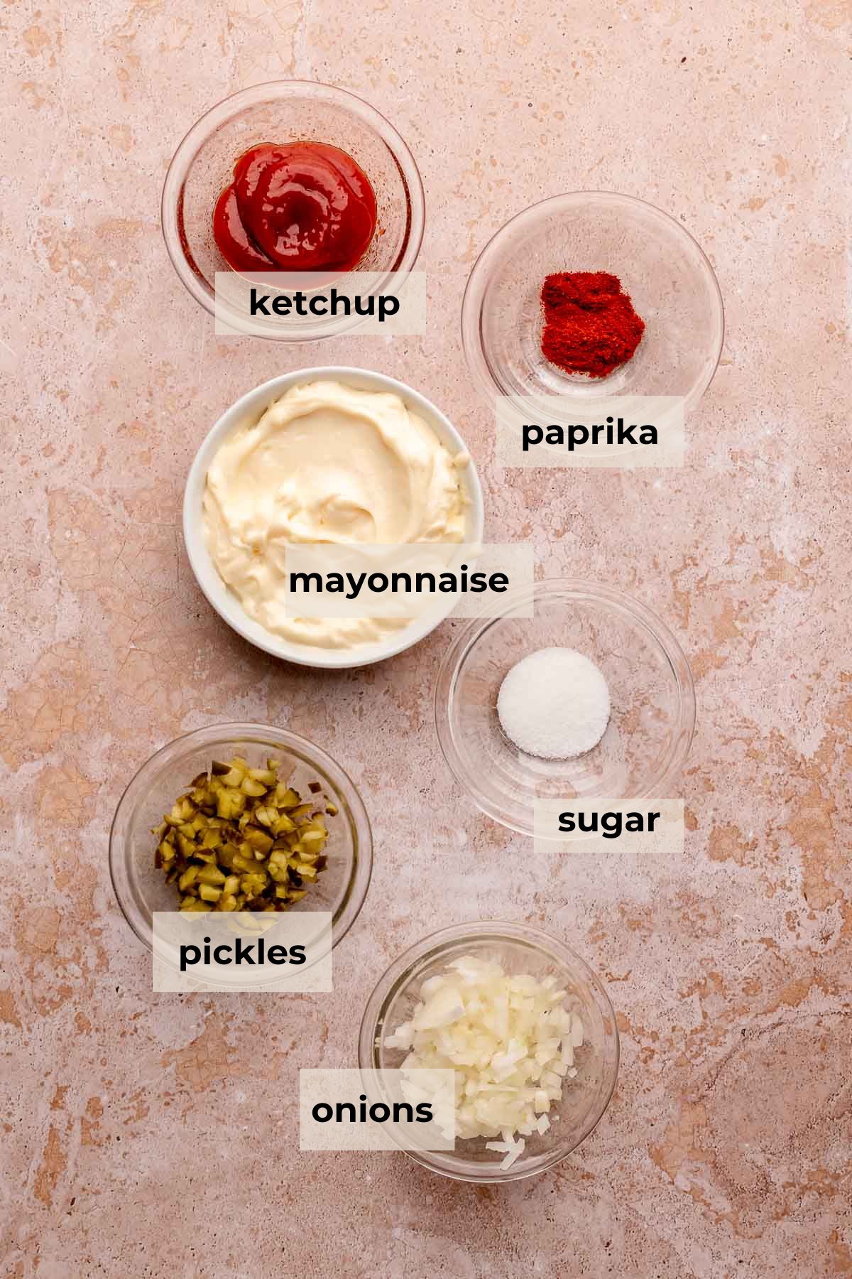 Ingredients for thousand island dip.