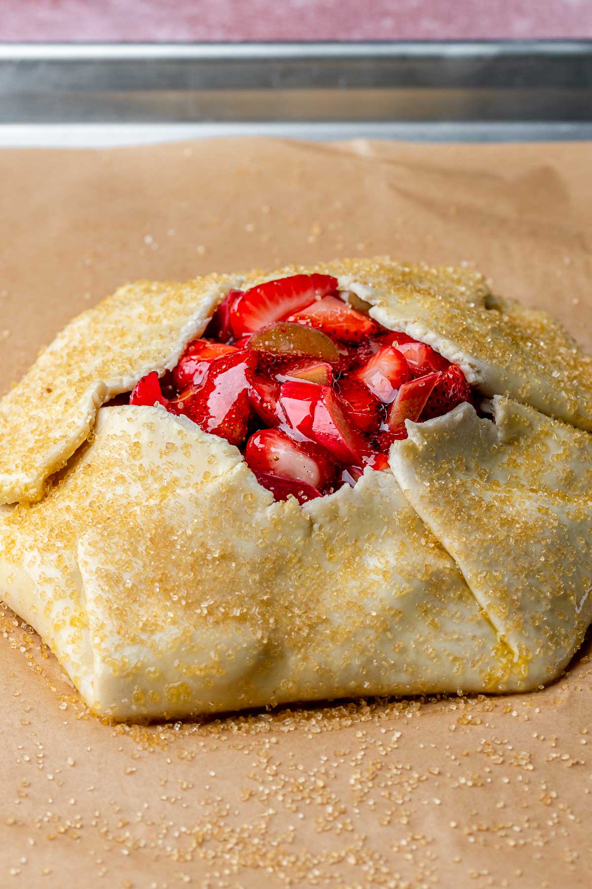 Pre-baked galette with coarse sugar on the pastry.