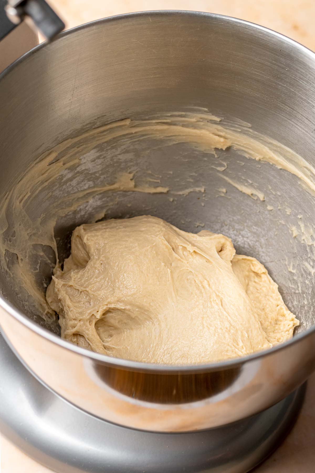 Mixed dough in a bowl.