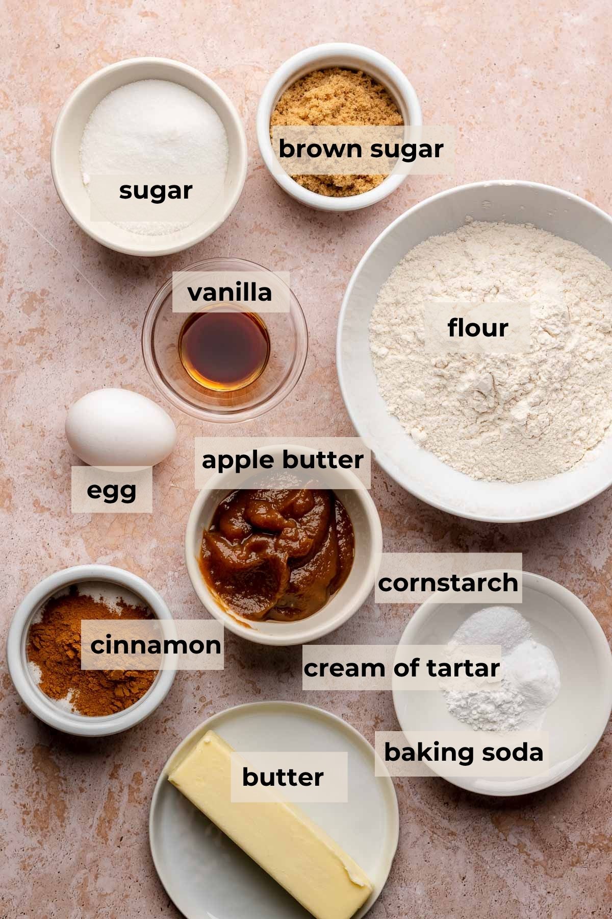 Ingredients for apple butter cookies.