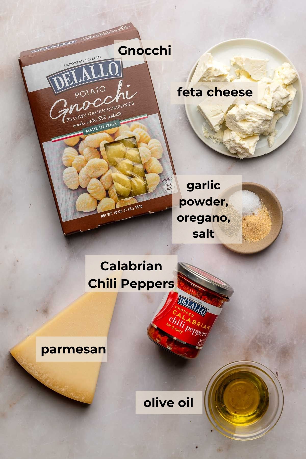Ingredients for air fryer gnocchi.