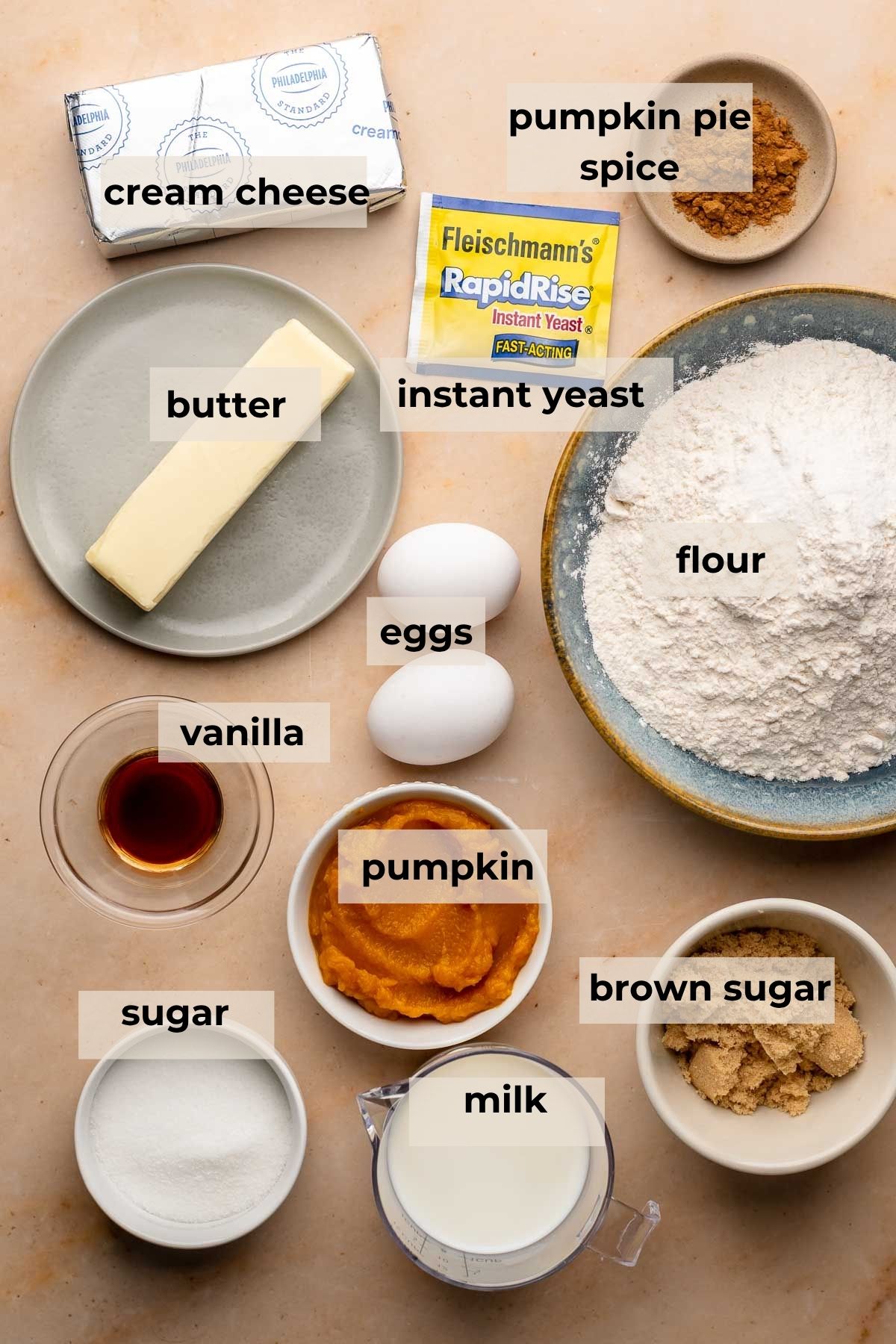 Ingredients for pumpkin brioche buns.
