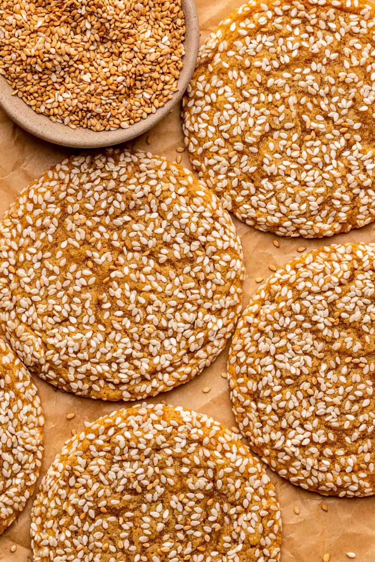 Sweet potato sesame cookies on a pan.