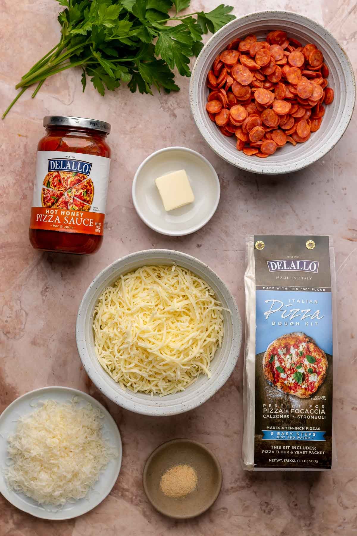 Ingredients for pizza bites.