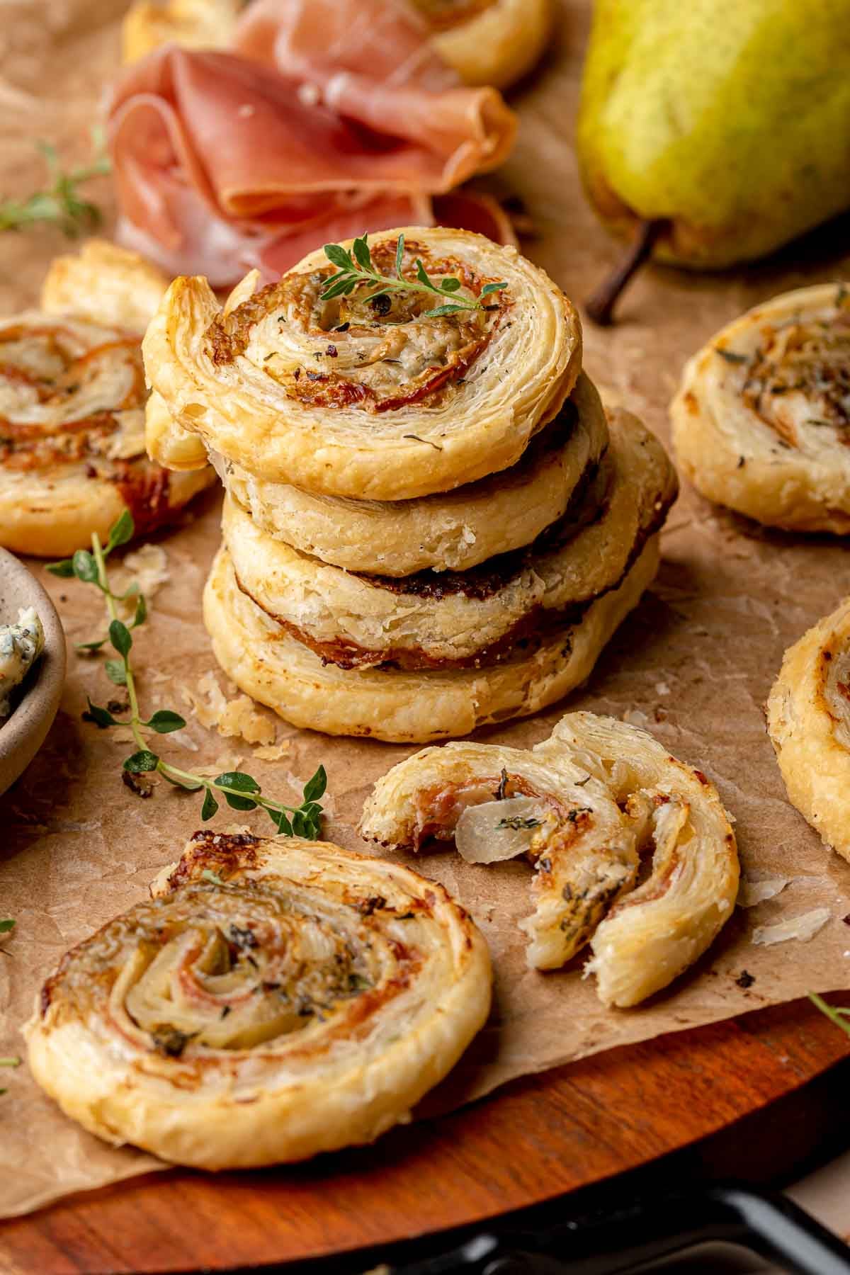 A stack of prosciutto pinwheels.